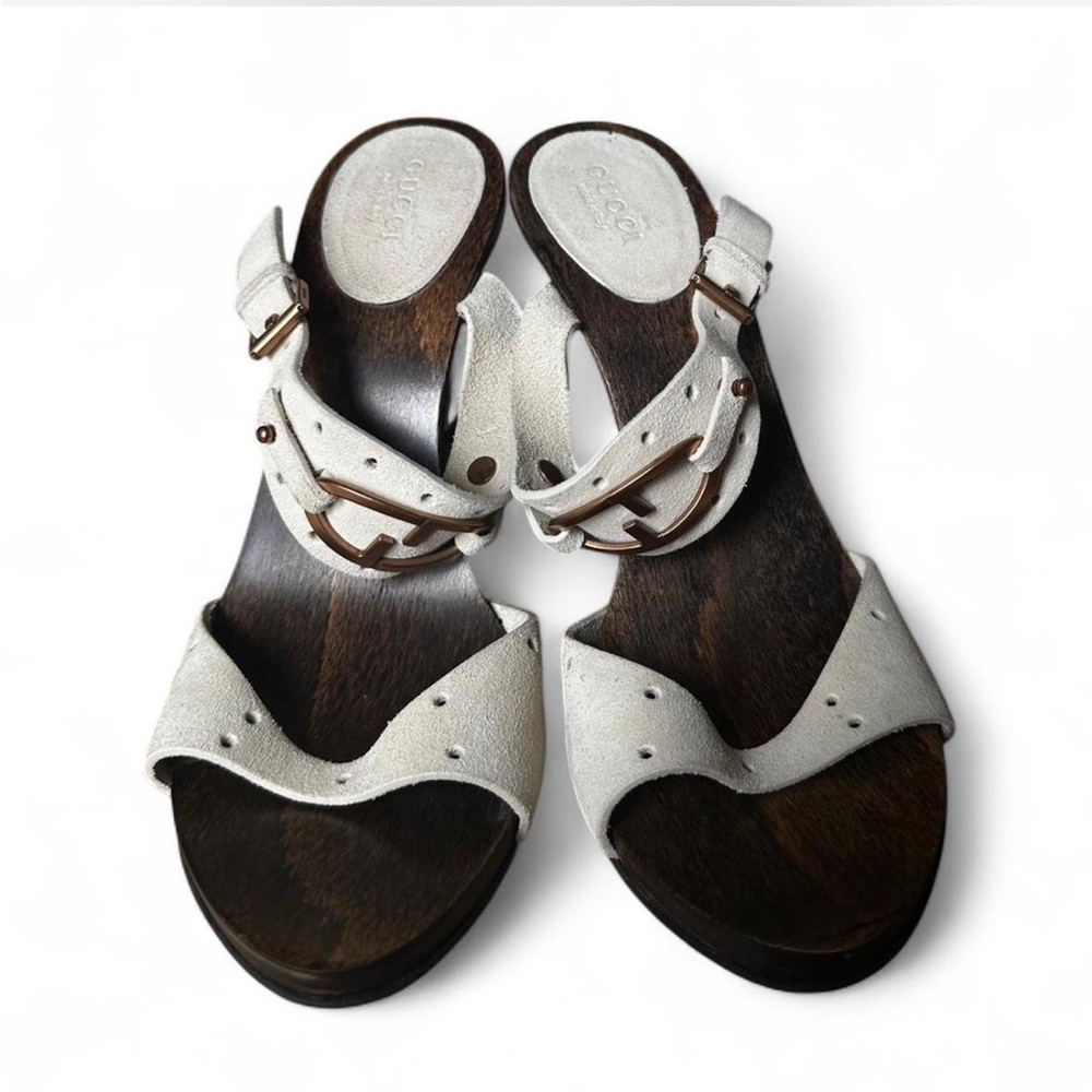 Gucci Vintage Cream and Wood Women's Heel Sandals